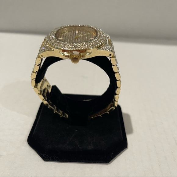 Men’s Crystal Iced-Out Silver Gold Watch Diamond Watch! - Picture 4 of 8